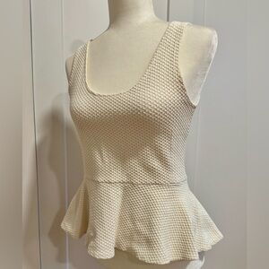Anthropologie-Ganni Cream Scoop Neck Cotton Blend Stretch Fabric tank w/ Peplum